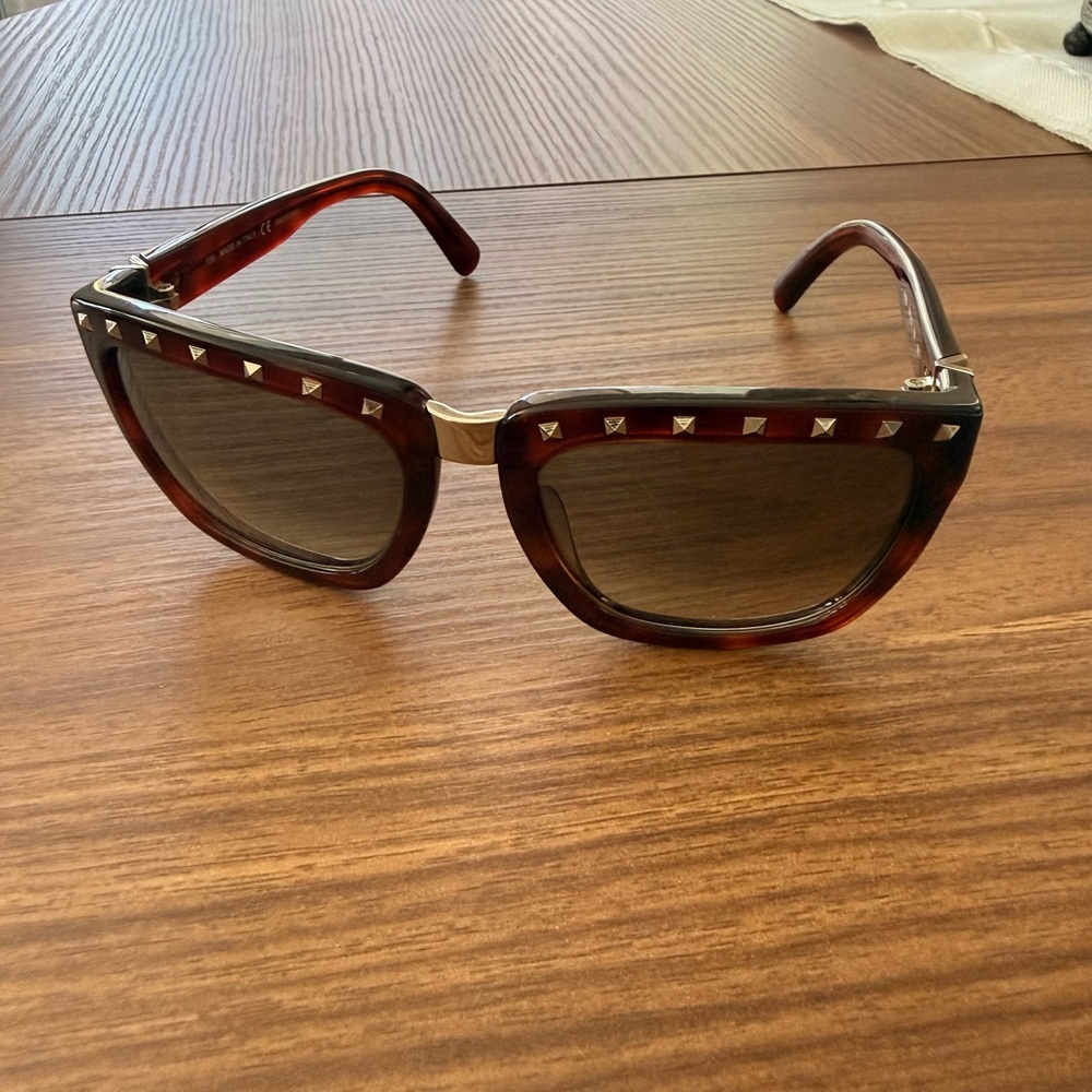 Valentino Tortoiseshell Brown Sunglasses with Silver Studs